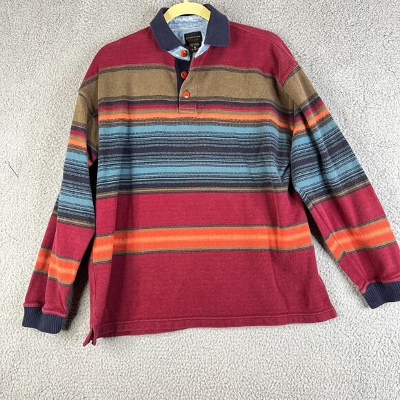 Vintage Structure Sweater Mens M Red Blue Button Aztec Southwest Print Pullover - Picture 1 of 7
